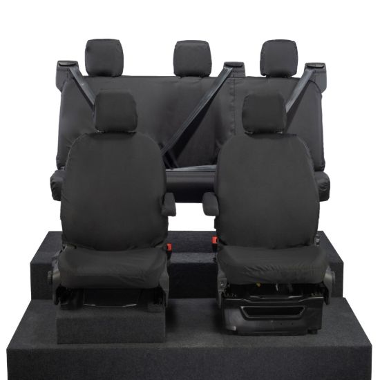 Picture of UK Custom Covers Ford Transit Custom Seat Covers Cotton-Backed PU (2023+) - Front & Rear (5 Seats) - Black | SC336B-131B