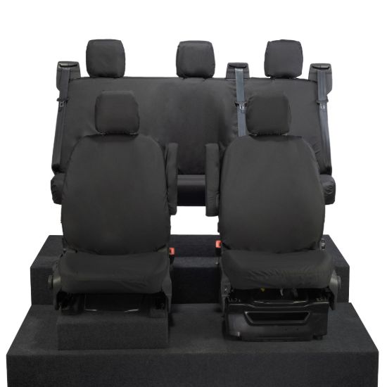 Picture of UK Custom Covers Ford Transit Custom Seat Covers Cotton-Backed PU (2023+) - Front & Rear (5 Seats) - Black | SC336B-131B