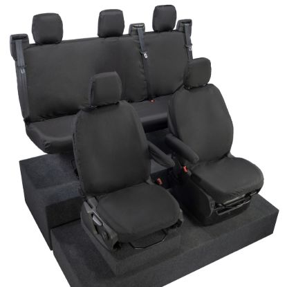 Picture of UK Custom Covers Ford Transit Custom Seat Covers Cotton-Backed PU (2023+) - Front & Rear (5 Seats) - Black | SC336B-131B