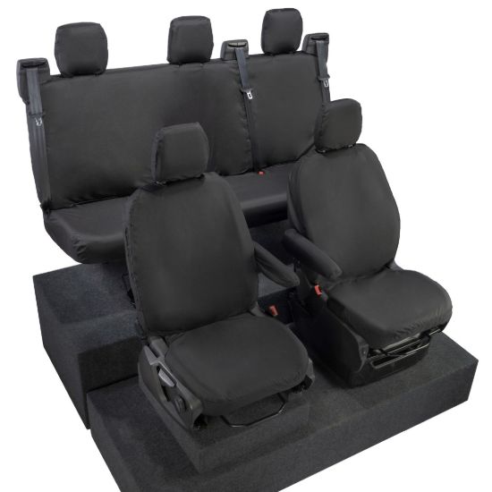 Picture of UK Custom Covers Ford Transit Custom Seat Covers Cotton-Backed PU (2023+) - Front & Rear (5 Seats) - Black | SC336B-131B