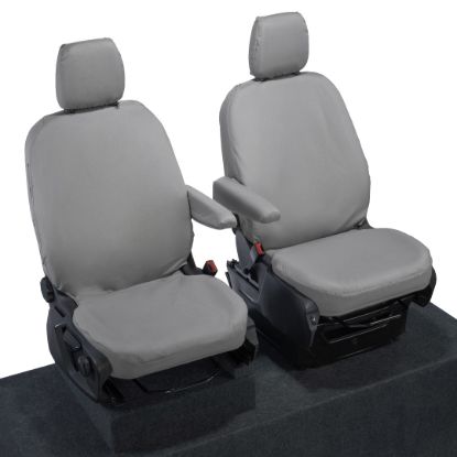 Picture of UK Custom Covers Ford Transit Custom Seat Covers Cotton-Backed PU (2023+) - Front (single/single) - Grey | SC336G