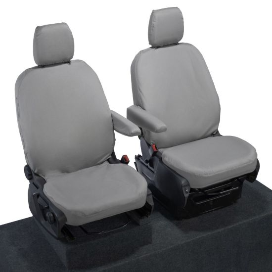 Picture of UK Custom Covers Ford Transit Custom Seat Covers Cotton-Backed PU (2023+) - Front (single/single) - Grey | SC336G
