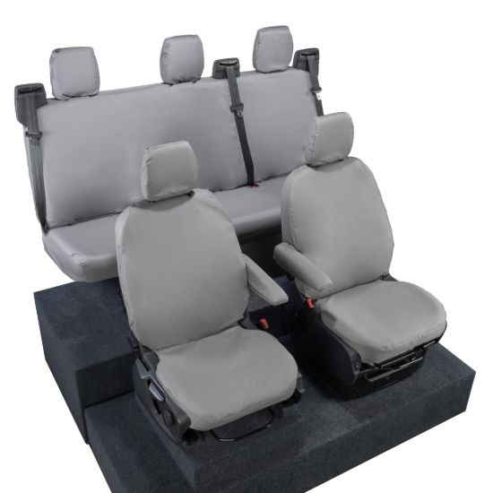 Picture of UK Custom Covers Ford Transit Custom Seat Covers Cotton-Backed PU (2023+) - Front & Rear (5 seats) - Grey | SC336G-131G