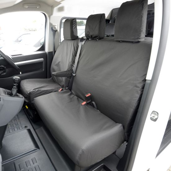 UK Custom Covers Vauxhall Vivaro Seat Covers Cotton-Backed PU (2019 Onwards) - Front Single/Double NO Split Passenger Base NO Pull Down Tray
