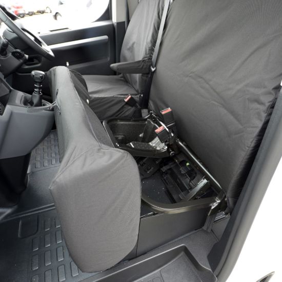 Picture of UK Custom Covers Vauxhall Vivaro Seat Covers Cotton-Backed PU (2019 Onwards) - Front Single/Double NO Split Passenger Base NO Pull Down Tray | SC367B