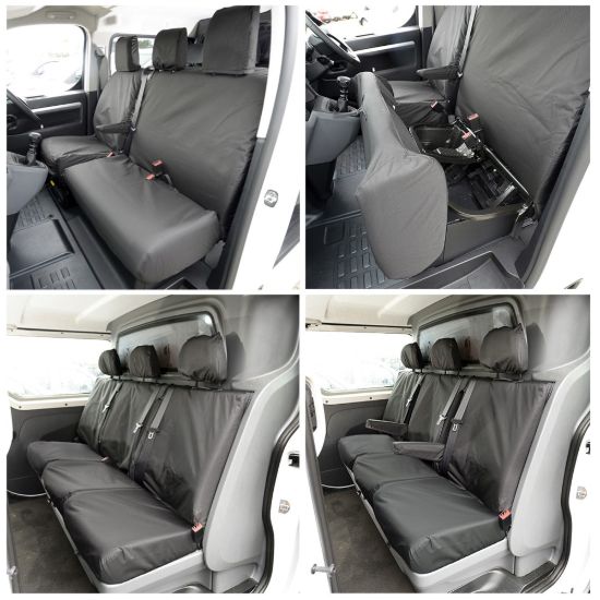 UK Custom Covers Citroen Dispatch Cotton-Backed Front & Rear Seat Covers (2016 Onwards) Black - Front Single/Double NO Pull Down Tray