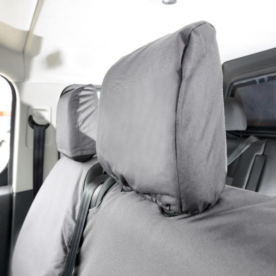 Picture of UK Custom Covers Vauxhall Vivaro Seat Covers Cotton-Backed PU (2019 Onwards) - Front Single/Double NO Split Passenger Base NO Pull Down Tray - Grey | SC367G