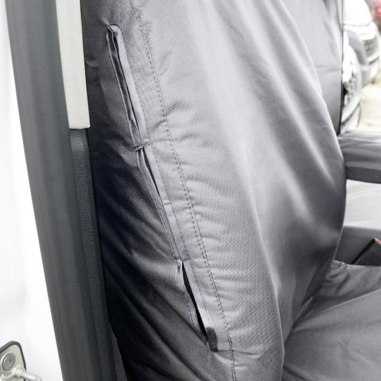 Picture of UK Custom Covers Vauxhall Vivaro Seat Covers Cotton-Backed PU (2019 Onwards) - Front Single/Double NO Split Passenger Base NO Pull Down Tray - Grey | SC367G