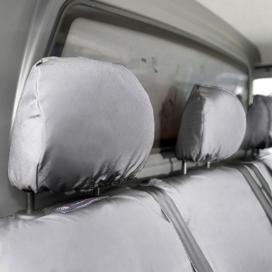 Picture of UK Custom Covers Vauxhall Vivaro Seat Covers Cotton-Backed PU (2019 Onwards) - Front & Rear Single/Double NO Split Passenger Base NO Pull Down Tray - Grey | SC367G-422G