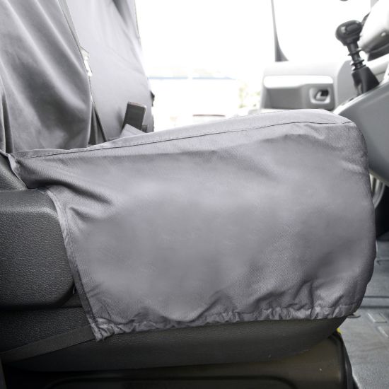 Picture of UK Custom Covers Vauxhall Vivaro Seat Covers Cotton-Backed PU (2019 Onwards) - Front & Rear Single/Double NO Split Passenger Base NO Pull Down Tray - Grey | SC367G-422G