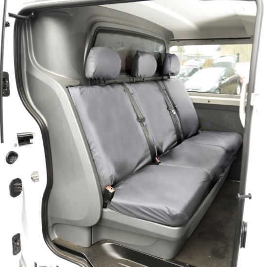 Picture of UK Custom Covers Vauxhall Vivaro Seat Covers Cotton-Backed PU (2019 Onwards) - Front & Rear Single/Double NO Split Passenger Base NO Pull Down Tray - Grey | SC367G-422G