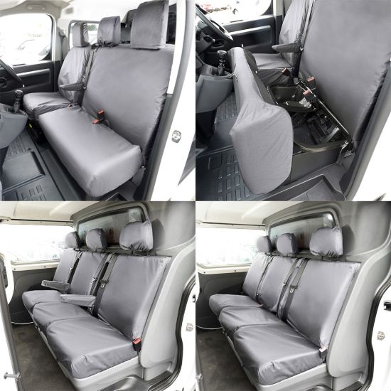 UK Custom Covers Citroen Dispatch Cotton-Backed Front & Rear Seat Covers (2016 Onwards) Grey - Front Single/Double NO Pull Down Tray