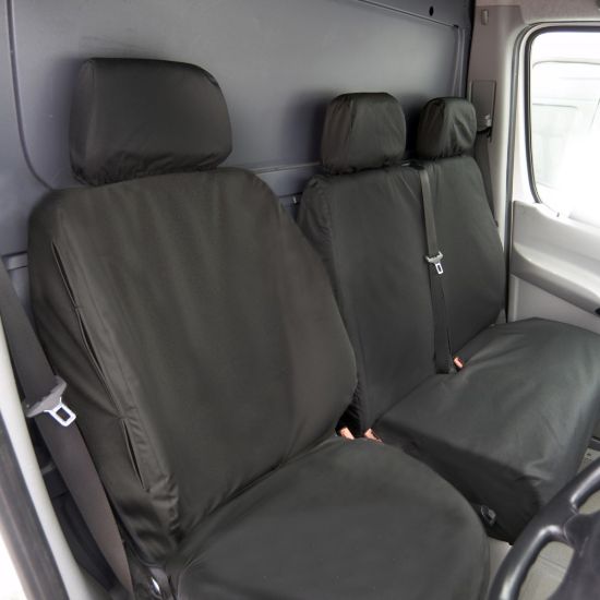 UK Custom Covers Mercedes Sprinter Front Seat Covers Cotton-Backed PU (2018 Onwards) - Black