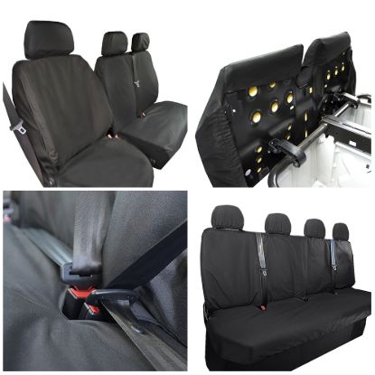 UK Custom Covers Mercedes Sprinter Front & Rear Seat Covers Cotton-Backed PU (2018 Onwards) - Black