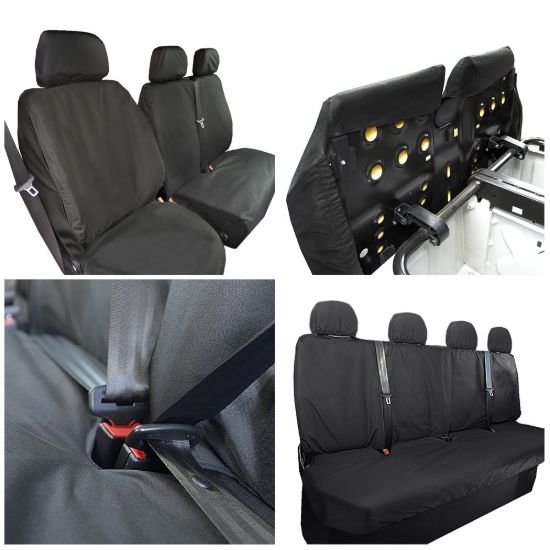 UK Custom Covers Mercedes Sprinter Front & Rear Seat Covers Cotton-Backed PU (2018 Onwards) - Black