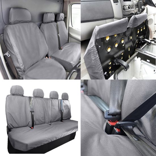 UK Custom Covers Mercedes Sprinter Front & Rear Seat Covers Cotton-Backed PU (2018 Onwards) - Grey