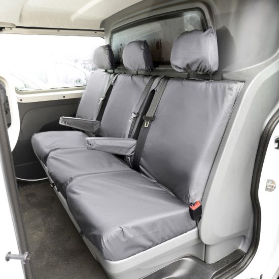 Picture of UK Custom Covers Vauxhall Vivaro Seat Covers Cotton-Backed PU (2019 Onwards) - Rear - Grey | SC422G