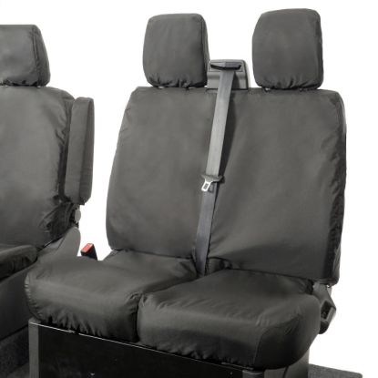 Picture of UK Custom Covers Ford Transit Custom Seat Covers Cotton-Backed PU (2013-2023) - Front (single/Double NO pull Down Tray / Black | SC436B