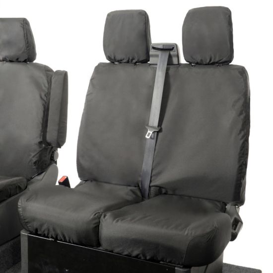 Picture of UK Custom Covers Ford Transit Custom Seat Covers Cotton-Backed PU (2013-2023) - Front (single/Double NO pull Down Tray / Black | SC436B