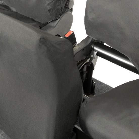 Picture of UK Custom Covers Ford Transit Custom Seat Covers Cotton-Backed PU (2013-2023) - Front (single/Double NO pull Down Tray / Black | SC436B