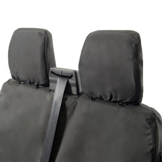 Picture of UK Custom Covers Ford Transit Custom Seat Covers Cotton-Backed PU (2013-2023) - Front (single/Double NO pull Down Tray / Black | SC436B