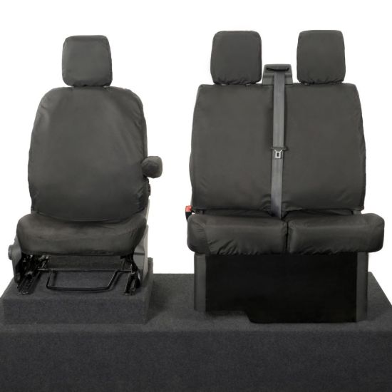 UK Custom Covers Maxus eDeliver 9 Front Seat Covers Cotton-Backed (2020 Onwards) Black - Single/Double NO Pull Down Tray