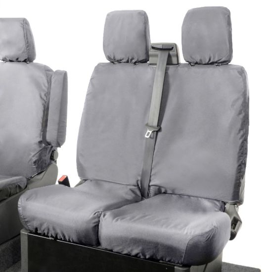 Picture of UK Custom Covers Ford Transit Custom Seat Covers Cotton-Backed PU (2013-2023) - Front (single/Double NO pull Down Tray / Grey | SC436G