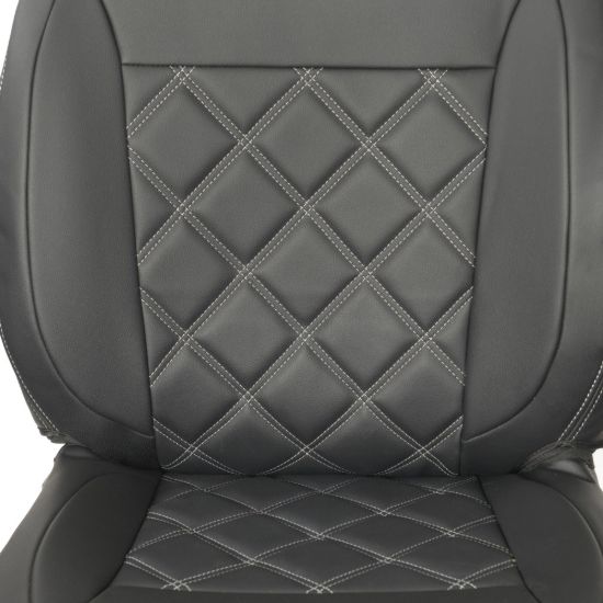 Picture of UK Custom Covers Vauxhall Vivaro Seat Covers Leatherette (2014-2019) Front Single/Double Split Passenger Base WITH Folding Middle Seat - Double Diamond Bentley Stitch | SC639B