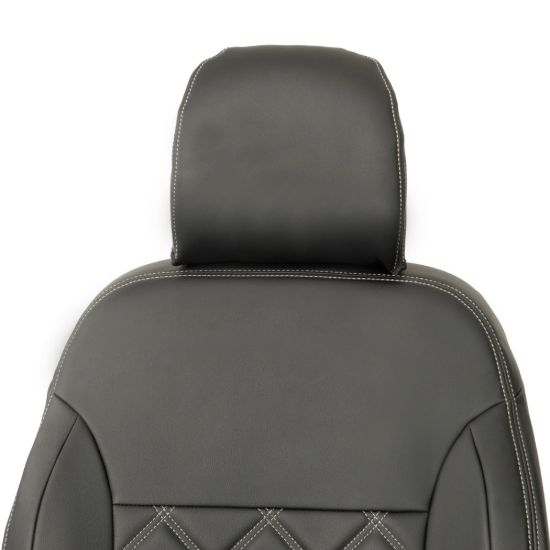 Picture of UK Custom Covers Vauxhall Vivaro Seat Covers Leatherette (2014-2019) Front Single/Double Split Passenger Base WITH Folding Middle Seat - Double Diamond Bentley Stitch | SC639B