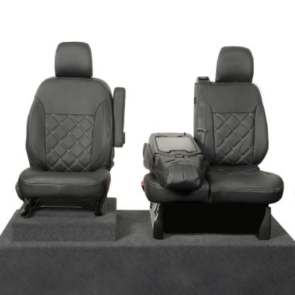 Picture of UK Custom Covers Vauxhall Vivaro Seat Covers Leatherette (2014-2019) Front Single/Double Split Passenger Base WITH Folding Middle Seat - Double Diamond Bentley Stitch | SC639B