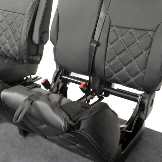 Picture of UK Custom Covers Vauxhall Vivaro Seat Covers Leatherette (2014-2019) Front Single/Double Split Passenger Base WITH Folding Middle Seat - Double Diamond Bentley Stitch | SC639B
