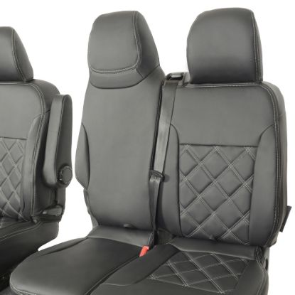 Picture of UK Custom Covers Vauxhall Vivaro Seat Covers Leatherette (2014-2019) Front Single/Double Split Passenger Base WITH Folding Middle Seat - Double Diamond Bentley Stitch | SC639B