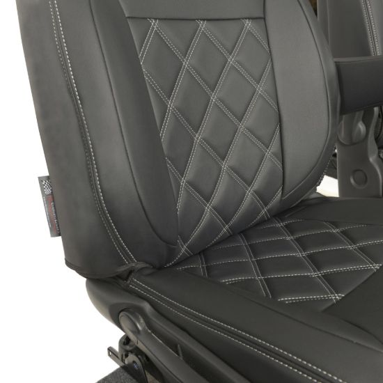 Picture of UK Custom Covers Vauxhall Vivaro Seat Covers Leatherette (2014-2019) Front Single/Double Split Passenger Base WITH Folding Middle Seat - Double Diamond Bentley Stitch | SC639B