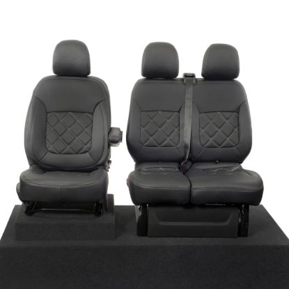 UK Custom Covers Vauxhall Vivaro Seat Covers Leatherette (2014-2019) Front Single/Double Split Passenger Base NO Folding Middle Seat - Double Diamond Bentley Stitch