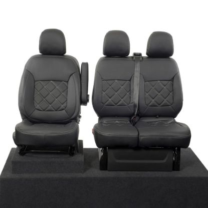 Picture of UK Custom Covers Vauxhall Vivaro Seat Covers Leatherette (2014-2019) Front Single/Double Split Passenger Base NO Folding Middle Seat - Double Diamond Bentley Stitch | SC664B