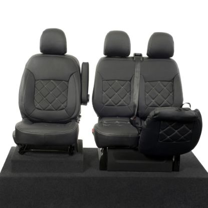 Picture of UK Custom Covers Vauxhall Vivaro Seat Covers Leatherette (2014-2019) Front Single/Double Split Passenger Base NO Folding Middle Seat - Double Diamond Bentley Stitch | SC664B