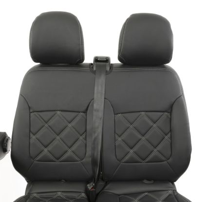 Picture of UK Custom Covers Vauxhall Vivaro Seat Covers Leatherette (2014-2019) Front Single/Double Split Passenger Base NO Folding Middle Seat - Double Diamond Bentley Stitch | SC664B