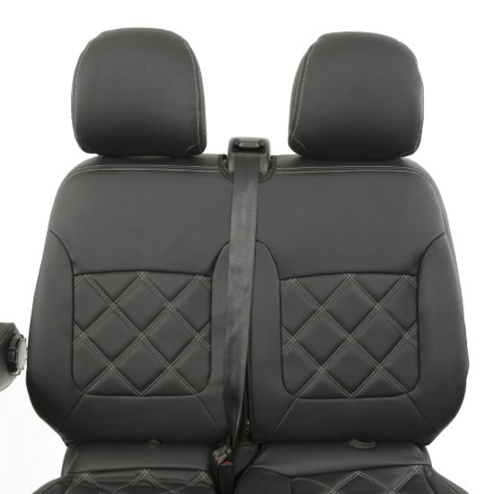 Picture of UK Custom Covers Vauxhall Vivaro Seat Covers Leatherette (2014-2019) Front Single/Double Split Passenger Base NO Folding Middle Seat - Double Diamond Bentley Stitch | SC664B