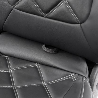 Picture of UK Custom Covers Vauxhall Vivaro Seat Covers Leatherette (2014-2019) Front Single/Double Split Passenger Base NO Folding Middle Seat - Double Diamond Bentley Stitch | SC664B