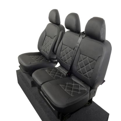 Picture of UK Custom Covers Vauxhall Vivaro Seat Covers Leatherette (2014-2019) Front Single/Double Split Passenger Base NO Folding Middle Seat - Double Diamond Bentley Stitch | SC664B