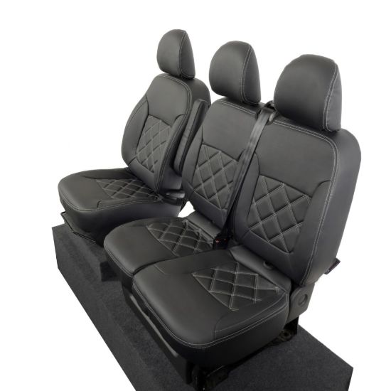 Picture of UK Custom Covers Vauxhall Vivaro Seat Covers Leatherette (2014-2019) Front Single/Double Split Passenger Base NO Folding Middle Seat - Double Diamond Bentley Stitch | SC664B