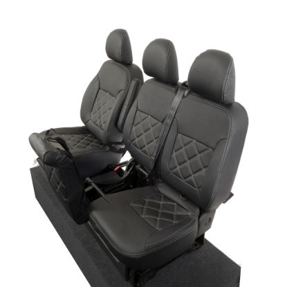 Picture of UK Custom Covers Vauxhall Vivaro Seat Covers Leatherette (2014-2019) Front Single/Double Split Passenger Base NO Folding Middle Seat - Double Diamond Bentley Stitch | SC664B