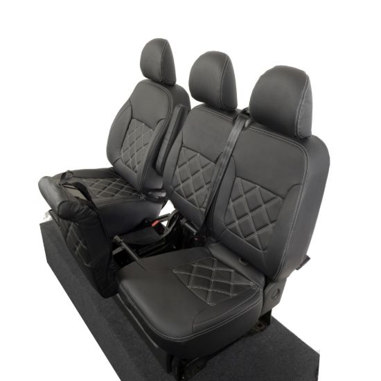 Picture of UK Custom Covers Vauxhall Vivaro Seat Covers Leatherette (2014-2019) Front Single/Double Split Passenger Base NO Folding Middle Seat - Double Diamond Bentley Stitch | SC664B