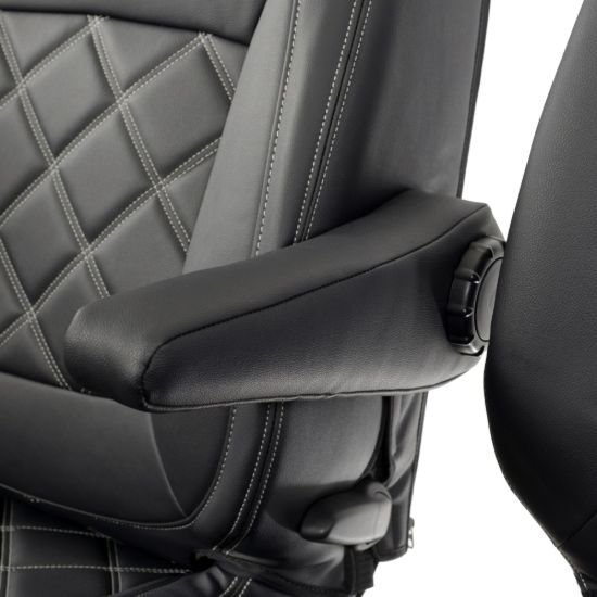 Picture of UK Custom Covers Vauxhall Vivaro Seat Covers Leatherette (2014-2019) Front Single/Double Split Passenger Base NO Folding Middle Seat - Double Diamond Bentley Stitch | SC664B