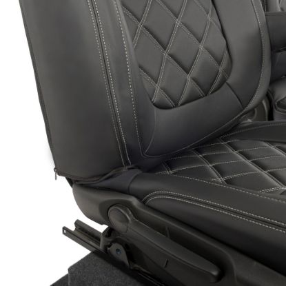 Picture of UK Custom Covers Vauxhall Vivaro Seat Covers Leatherette (2014-2019) Front Single/Double Split Passenger Base NO Folding Middle Seat - Double Diamond Bentley Stitch | SC664B
