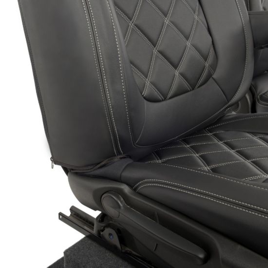 Picture of UK Custom Covers Vauxhall Vivaro Seat Covers Leatherette (2014-2019) Front Single/Double Split Passenger Base NO Folding Middle Seat - Double Diamond Bentley Stitch | SC664B