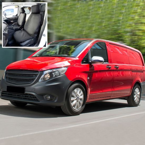 UK Custom Covers Mercedes Vito Front Seat Covers Cotton-Backed PU (2015 Onwards) - With Armrests