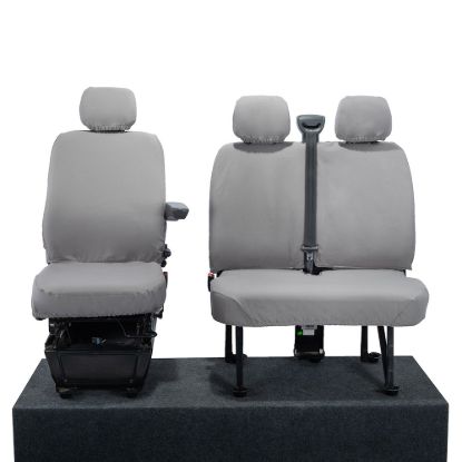 UK Custom Covers Vauxhall Movano Seat Covers Cotton-Backed PU (2010-2022) - Front No Folding Middle Seat & No Split Passenger Base - Grey