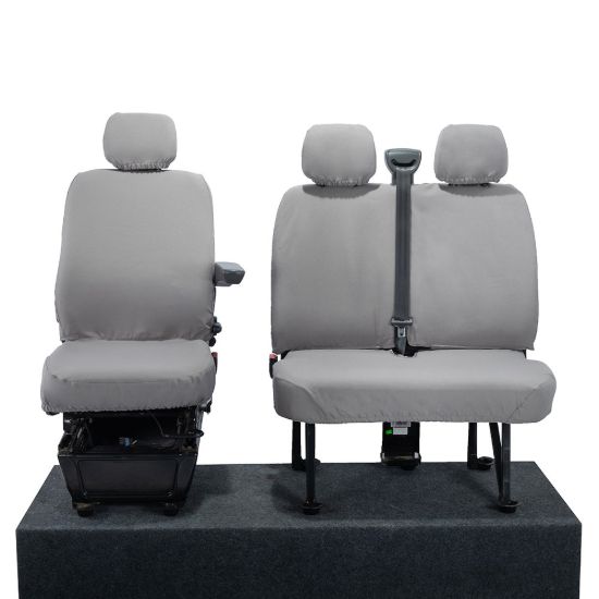 UK Custom Covers Vauxhall Movano Seat Covers Cotton-Backed PU (2010-2022) - Front No Folding Middle Seat & No Split Passenger Base - Grey