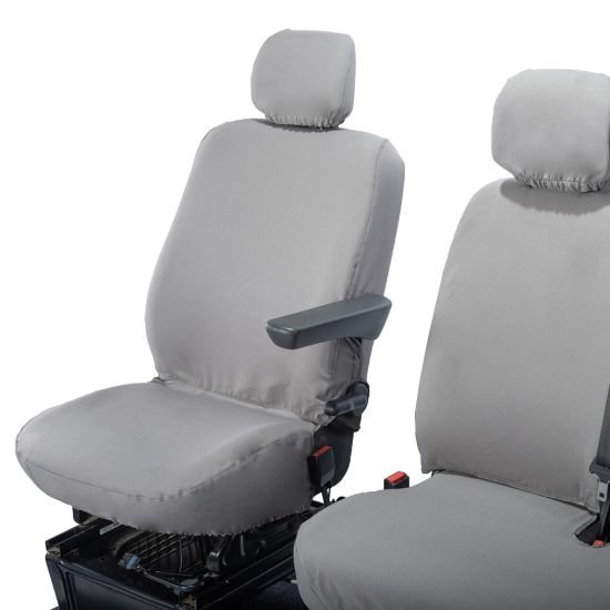 Picture of UK Custom Covers Vauxhall Movano Seat Covers Cotton-Backed PU (2010-2022) - Front No Folding Middle Seat & No Split Passenger Base - Grey | SC668G
